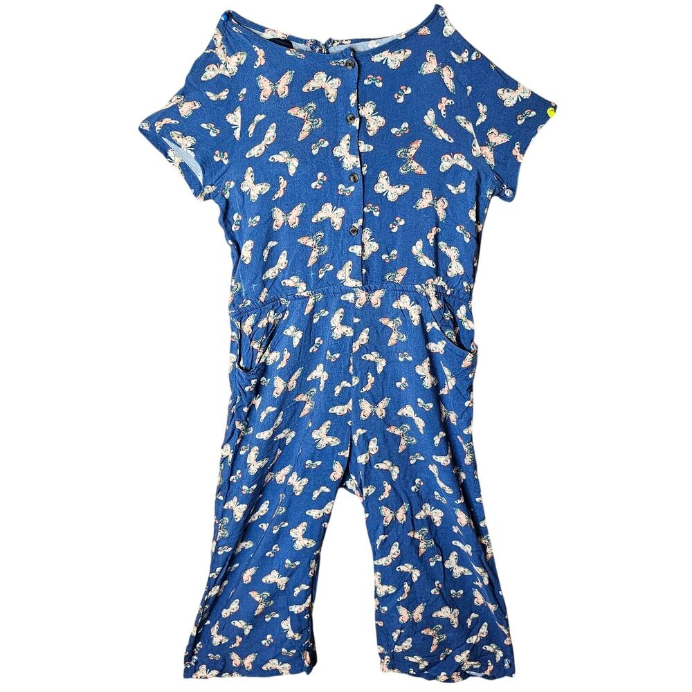 Route 66 Blue Butterfly Romper Jumpsuit M (7/8) Back Cutout With Tie And Pockets